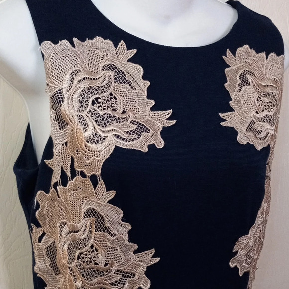 Fifth & Park Women's SizeXS Navy With Cream Lace Detail Dress - Picture 4 of 9